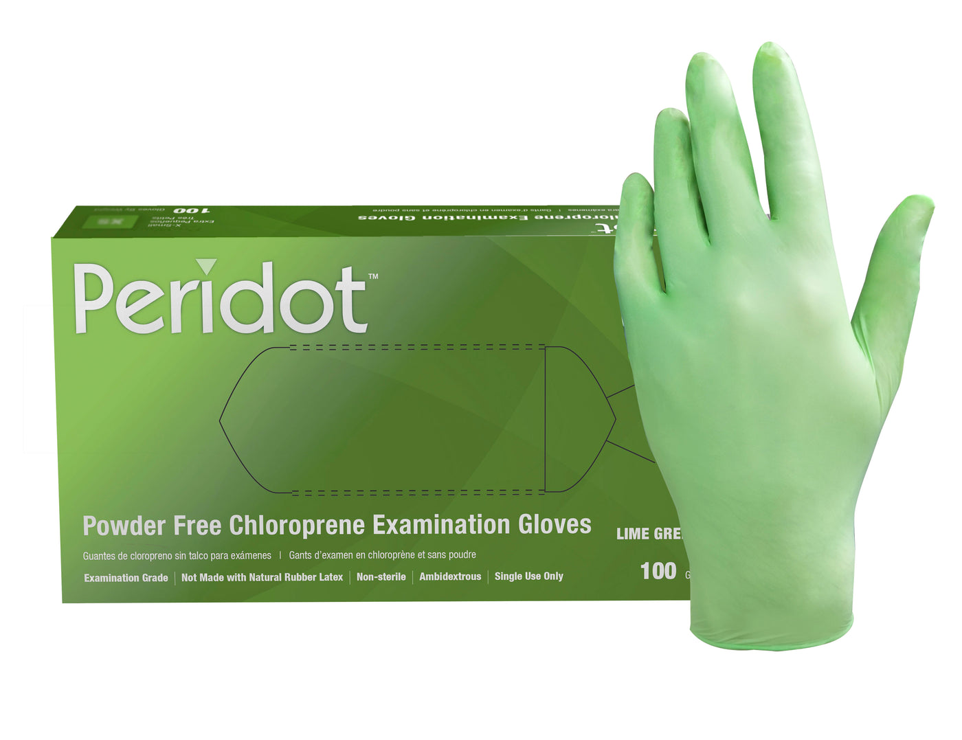 Adenna Peridot 3.5 mil Chloroprene Powder Free Exam Grade Lime Green Gloves (100/box - 10 boxes/case)