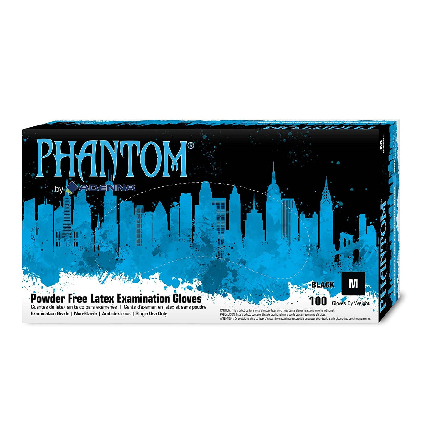 Adenna PHM915 Medium Phantom 6 mil Latex Powder Free Exam Grade Black Latex Gloves (100/box - 10 boxes/case)