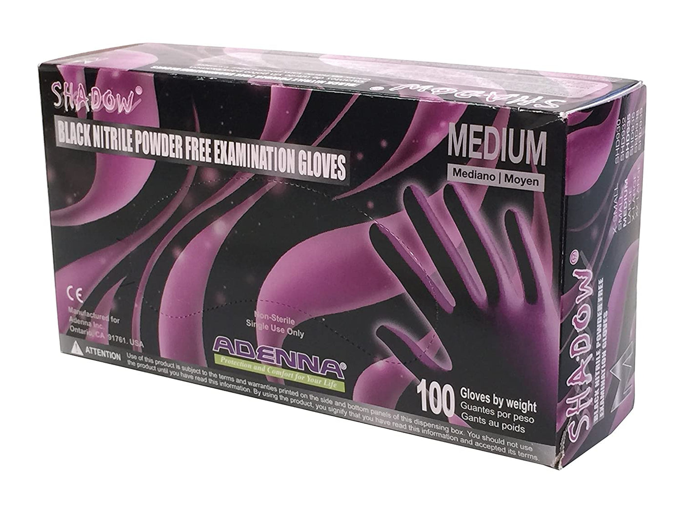 Adenna Shadow 6 mil Nitrile Powder Free Black Exam Gloves (100/box - 10 boxes/case) - Medium