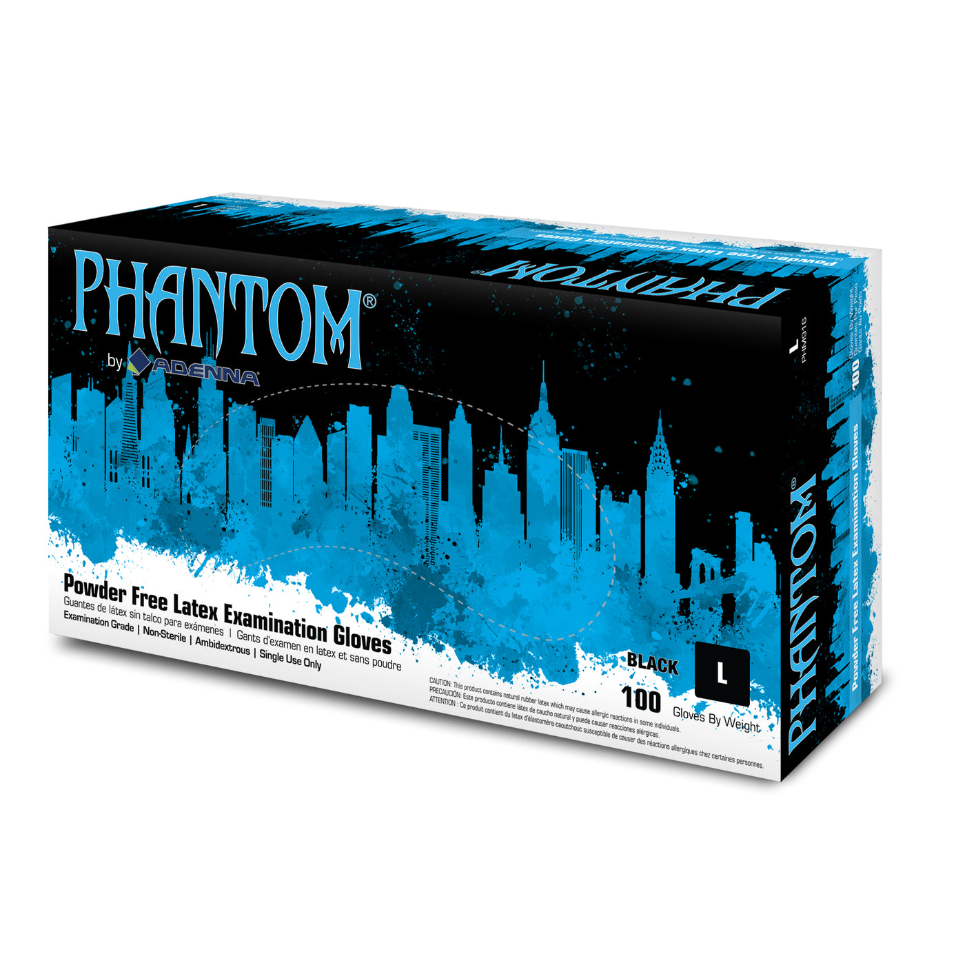 Adenna PHM916 Large Phantom 6 mil Latex Powder Free Exam Grade Black Latex Gloves (100/box - 10 boxes/case)