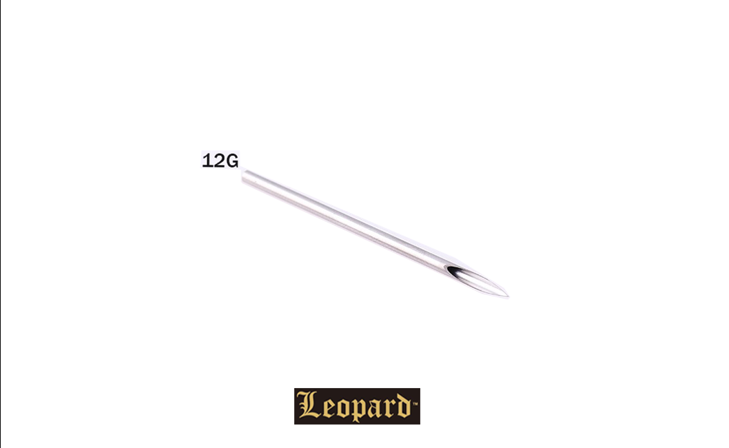 Leopard 12g Sterilized 2'' Piercing Needles - Box of 100