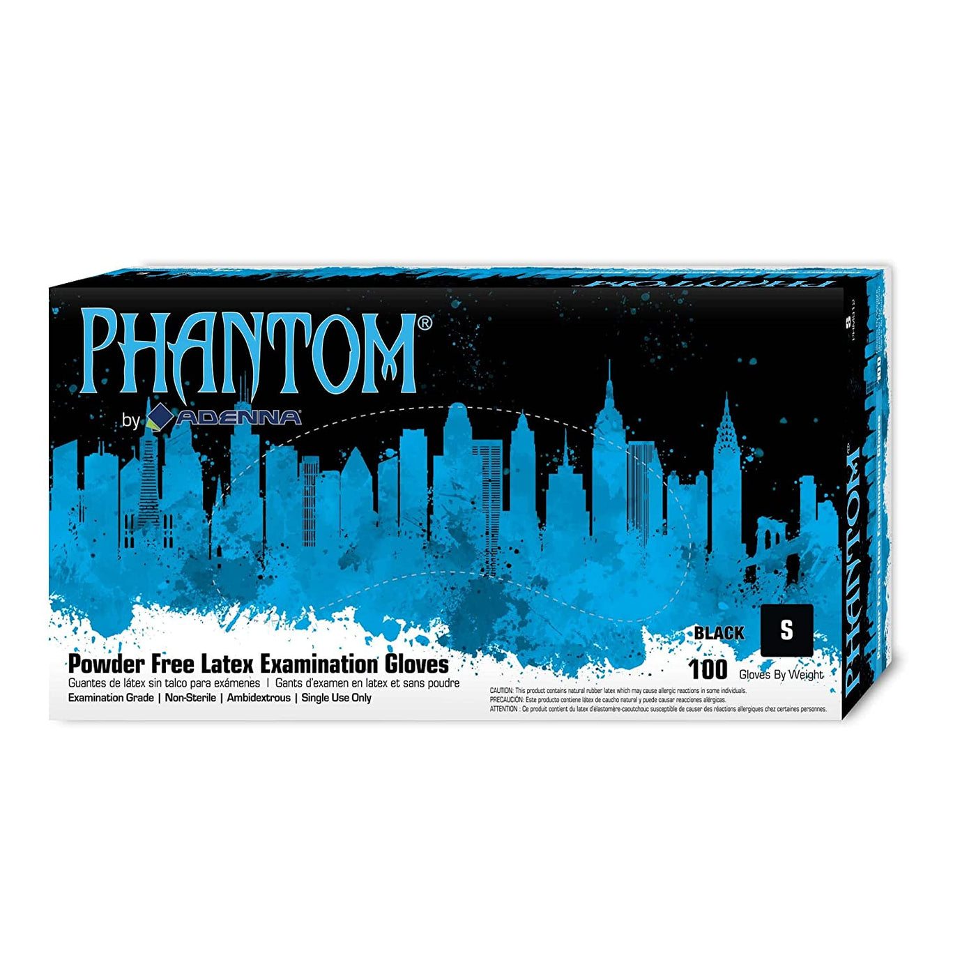 Adenna PHM912 Small Phantom 6 mil Latex Powder Free Exam Grade Black Latex Gloves (100/box - 10 boxes/case)