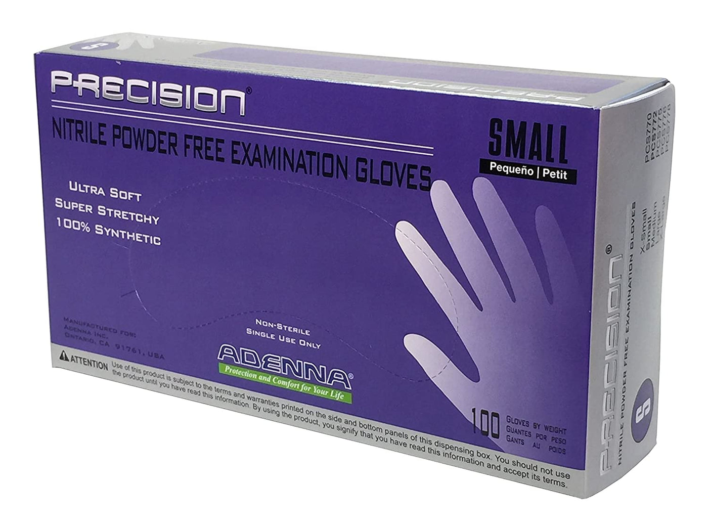 Adenna Precision 4 mil Nitrile Powder Free Blue Exam Gloves (100/box - 10 boxes/case)