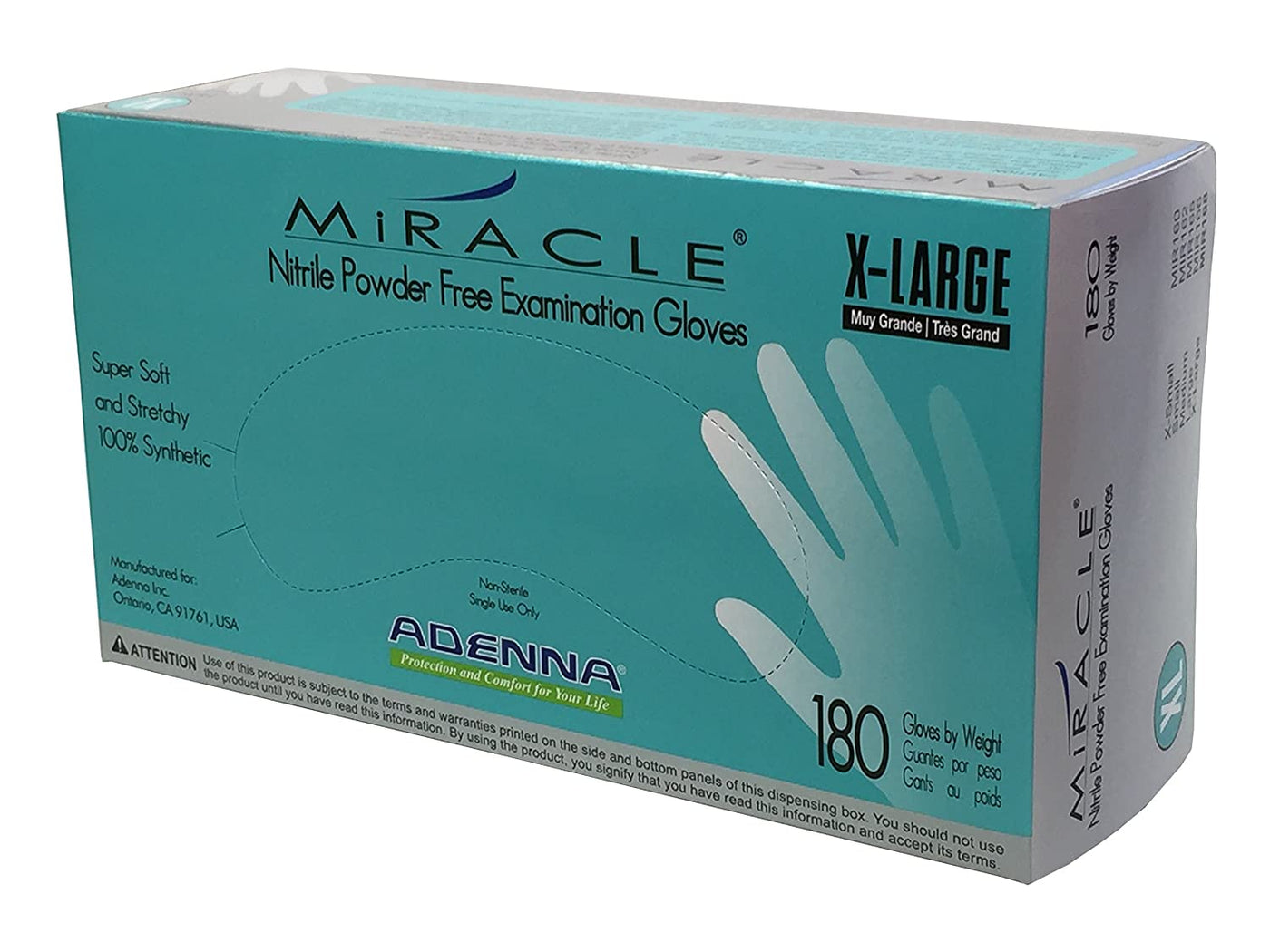 Adenna Miracle 3.5 mil Nitrile Powder Free Blue Exam Gloves (200/box - 10 boxes/case)