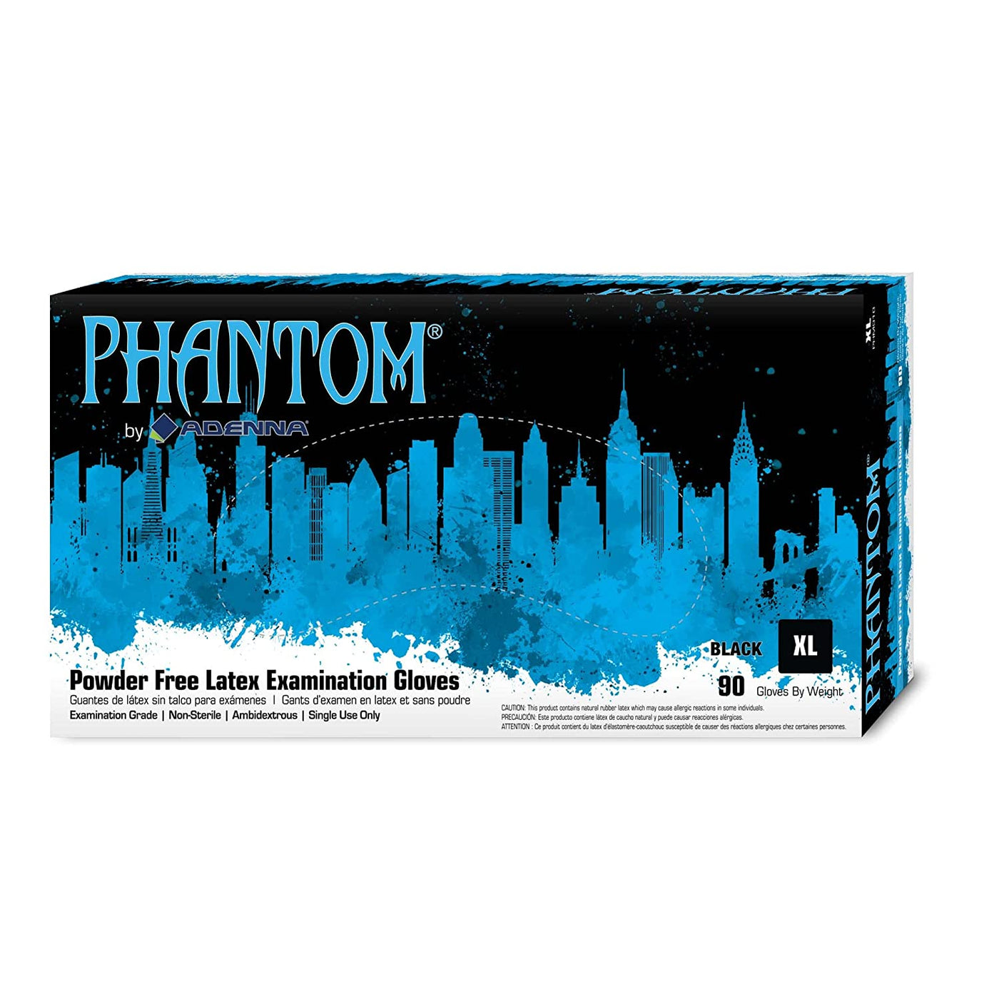 Adenna PHM918 X-Large Phantom 6 mil Latex Powder Free Exam Grade Black Latex Gloves (90/box - 10 boxes/case)