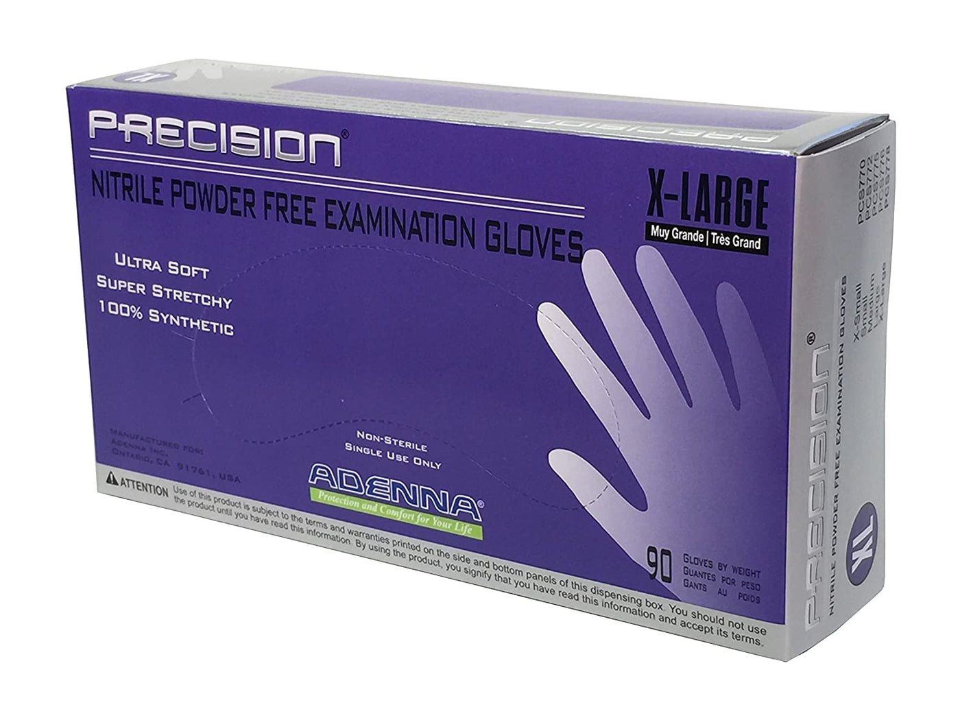 Adenna Precision 4 mil Nitrile Powder Free Blue Exam Gloves (100/box - 10 boxes/case)